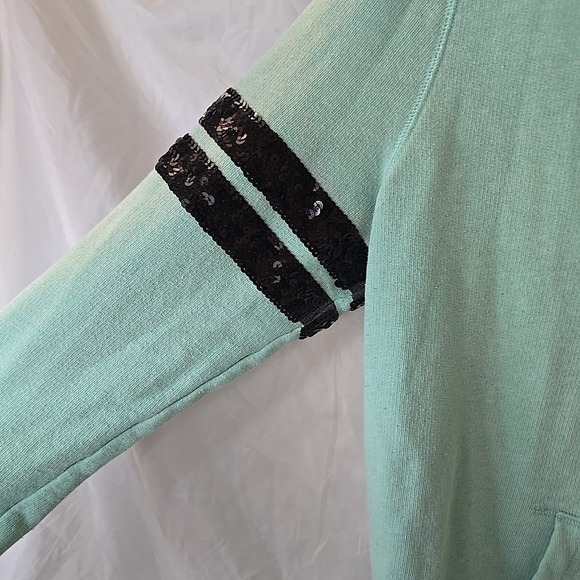 Victoria's Secret Pink Sequin Bling Perfect Zip Hoodie Aqua Sz L Y2K 90s Vibes - Picture 3 of 16